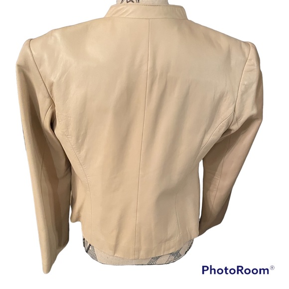 Ann Taylor Leather Jacket size S Soft Yellow/tan/Cream Color - Picture 3 of 5